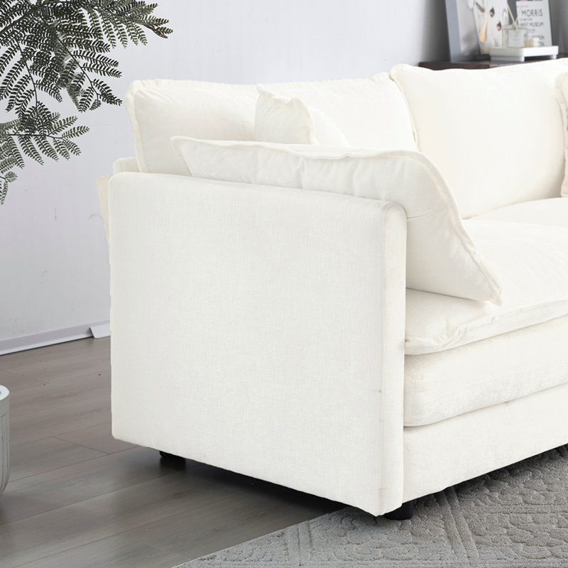 Ensemble de canapé 3 pièces avec coussins et coussins décoratifs, ensemble de canapé comprenant 2 fauteuils et un canapé 2 places, ensemble de canapé décontracté peu encombrant pour le salon, chenille blanche