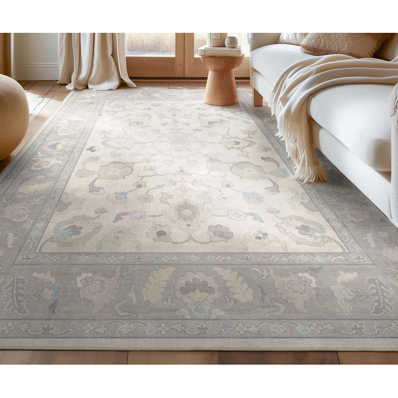 Bungalow Rose Adrith Konya Updated Traditional Oriental Pastel Cream Grey Area Rug, Rectangle 7'7" x 9'10"
