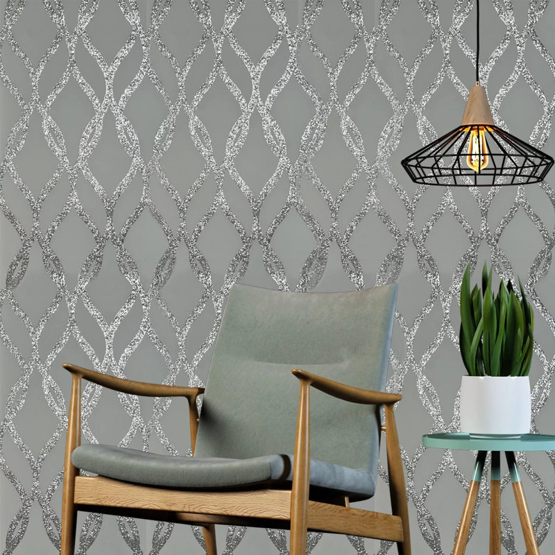 Papier peint géométrique texturé gris pailleté Sequin