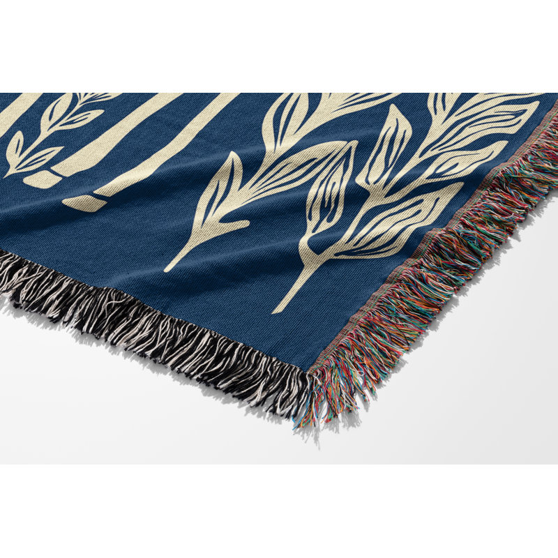 Jeté en mélange de coton Josu Giraffe, L 70 po x l 50 po, Bleu / Blanc cassé
