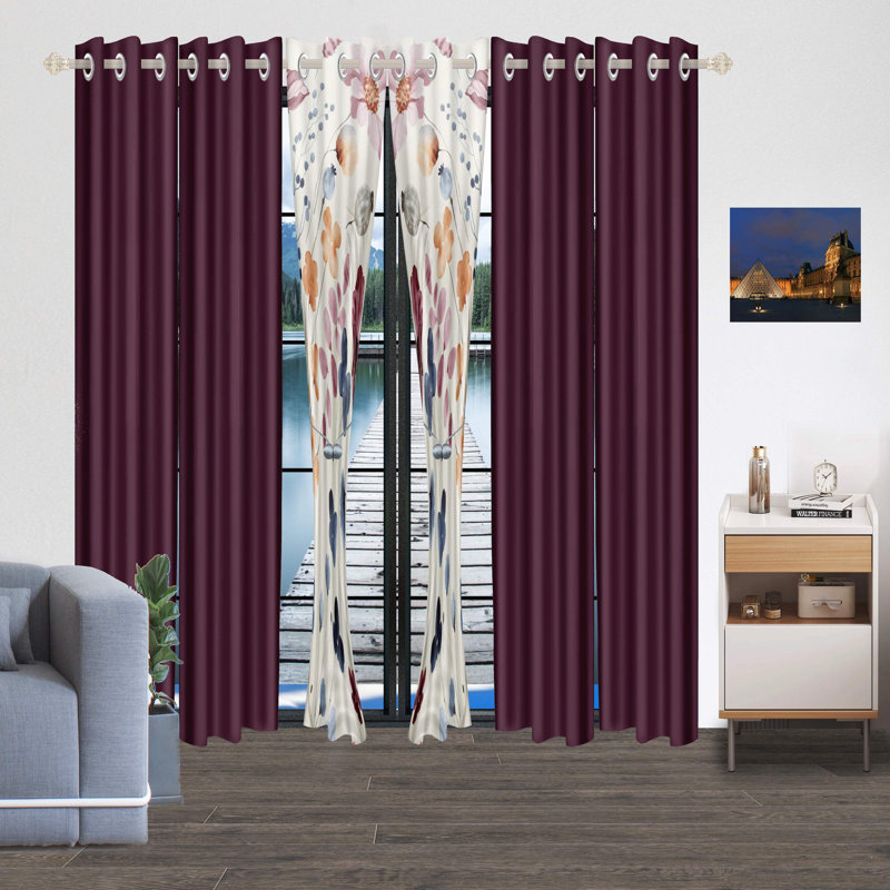 Ensemble de literie et de rideaux à motif floral aquarelle 9 pièces pour très grand lit californien - Couvre-lit en microfibre matelassée + voilages