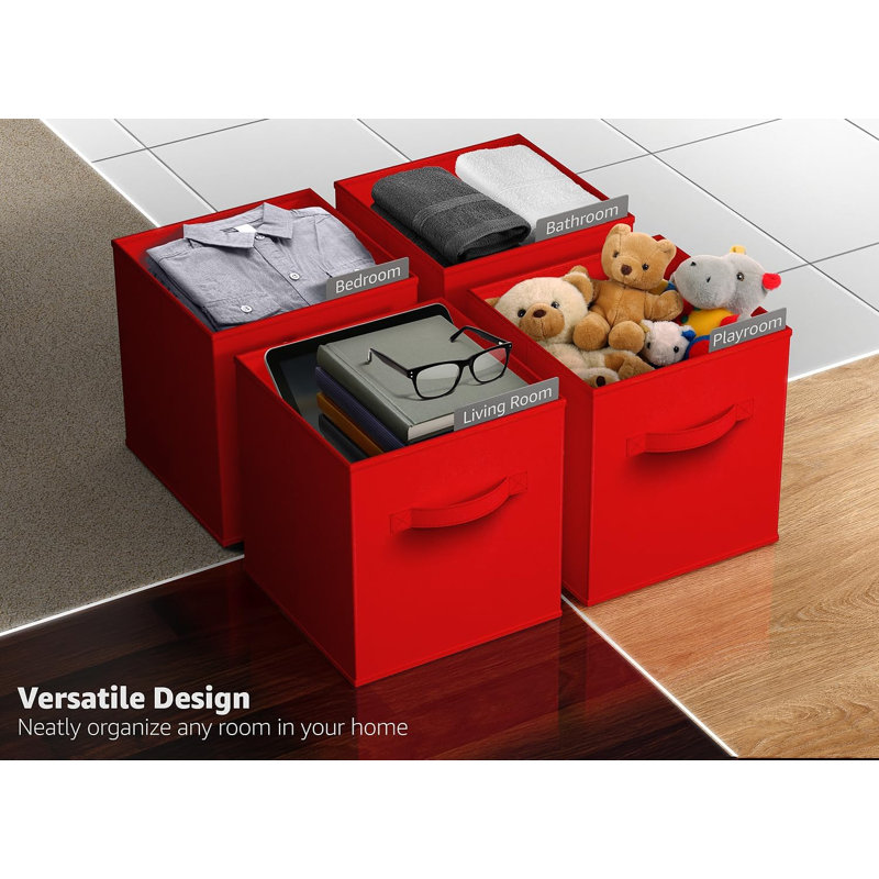Sorbus 11" Foldable Storage Cubes with Handles, Red