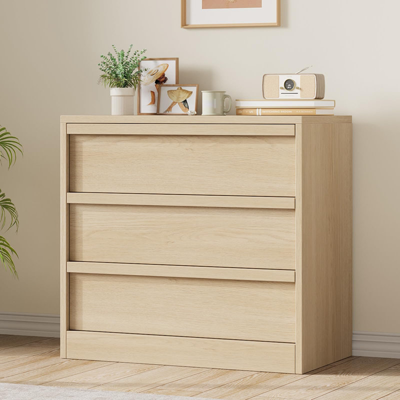 3 Drawer Dresser for Bedroom, Modern Natural Oak Nightstand with Large Storage Drawers, Small Wood Bedside Table for Nursery & Living Room
