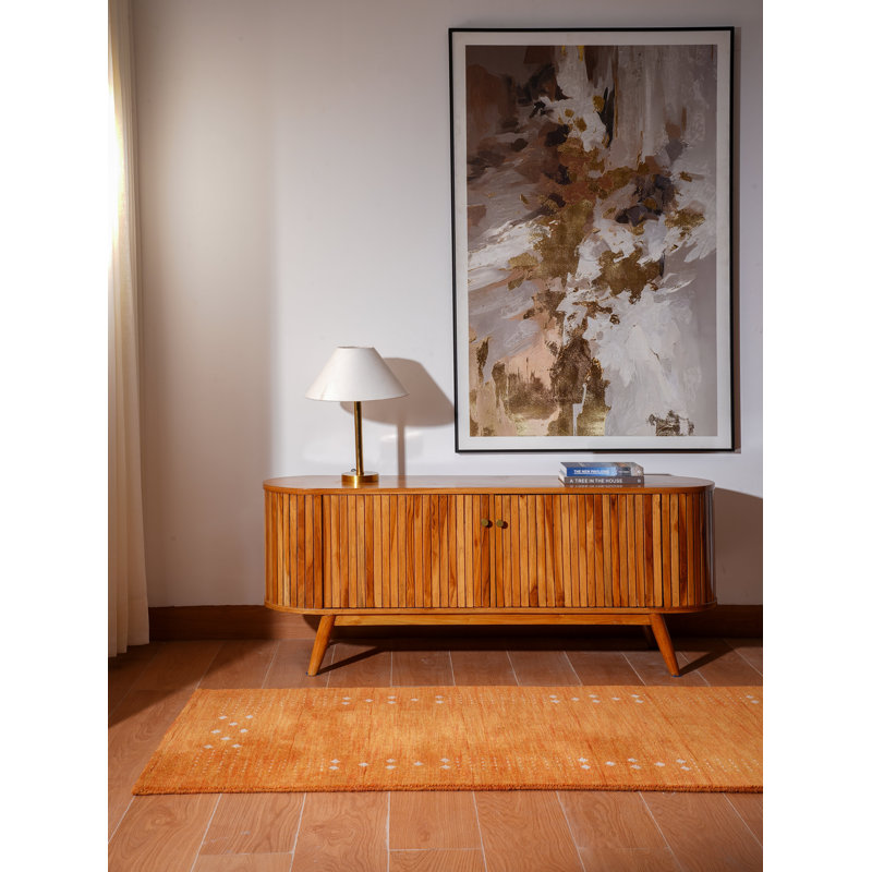 Anley Hand Knotted Loom Wool Eco-Friendly Area Rugs - Runner, Orange Color, Contemporary Modern Design, High Pile Thick Handmade Anti Skid Area Rugs for Living Room, Bed Room