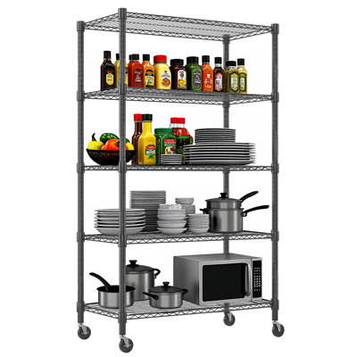 5-Shelf 36"W x 18"D Heavy Duty Adjustable Wire Shelving Unit with Casters