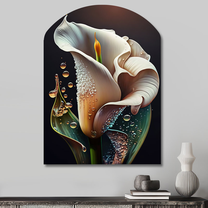 Gren et fleur de lys Calla II - art lys asymétrique, sculpture murale en arche, H 34 po x l 25 po x P 1 po