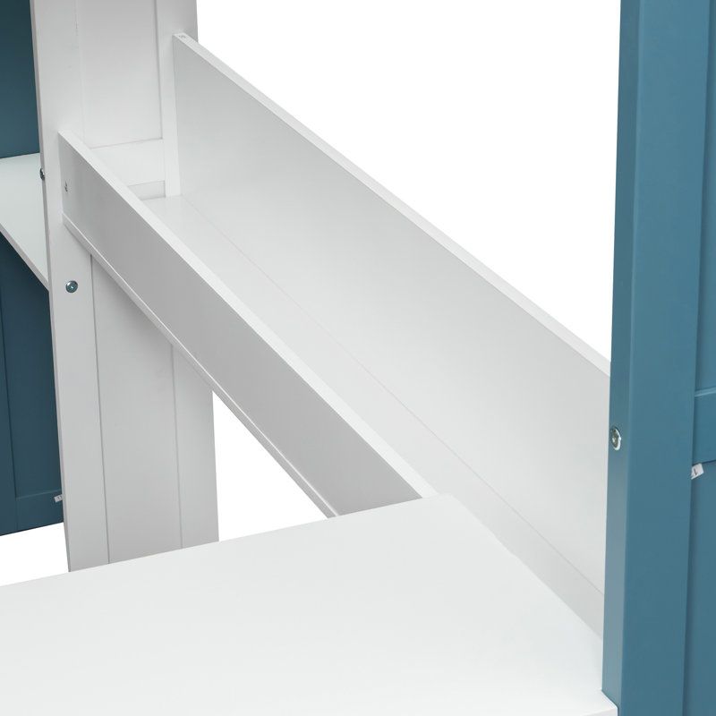 White + Blue Full Size Wood Loft Bed With Wardrobe And Adjustable Storage - Modern Aesthetic, Stable Structure, Quick Setup Desk Contemporary Style, Support, Procedure