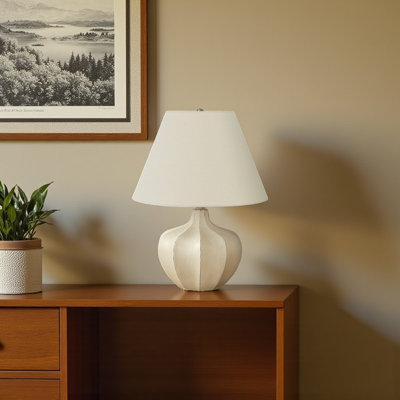Karla Table Lamp with Cream Resin and Ivory/Cream Shade, 20.62'' H X 15.81'' W X 15.81'' D