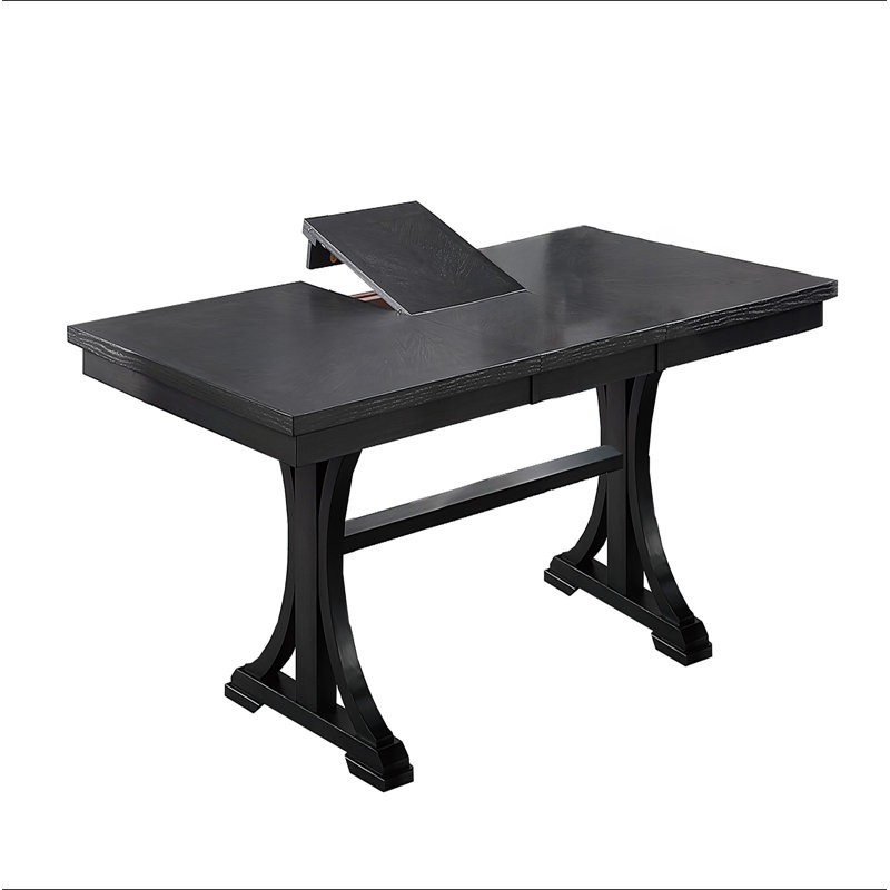 Table rectangulaire 1pc avec table à tréteaux à feuilles de style classique en bois anthracite