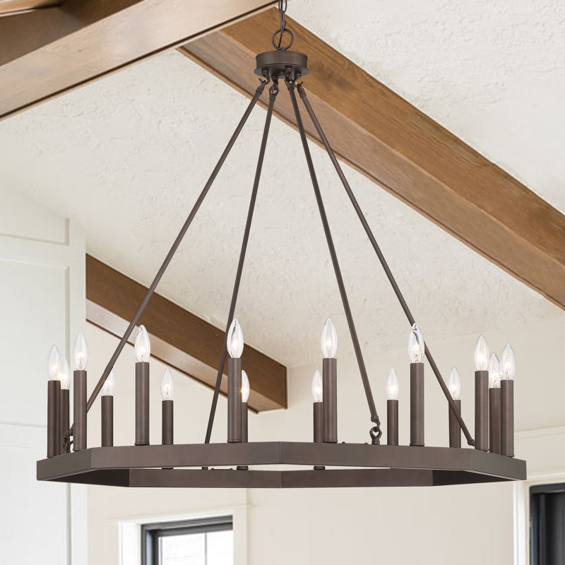 Vredenburgh 16-Light Wagon Wheel Candle Style Chandelier, Oil Rubbed Bronze