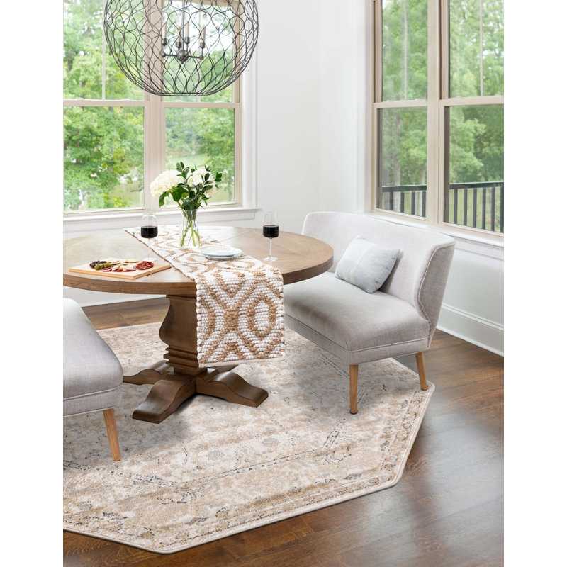 Singleton Oriental Ivory Area Rug, Octagon 5'3" x 5'3"