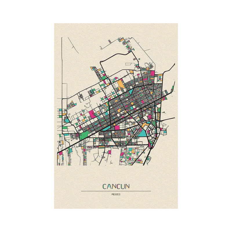 Cancun, Mexico Map by Ayse Deniz Akerman - Wrapped Canvas Print, 101.6 cm H x 66.04 cm W x 1.91 cm D