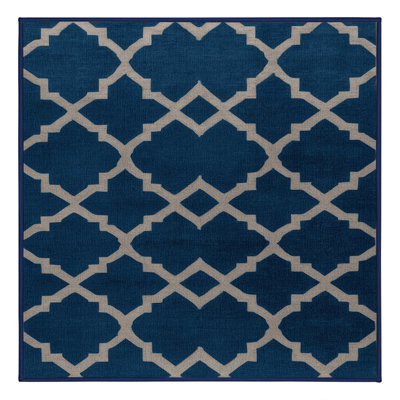 Machine Washable Trellis Blue Area Rug