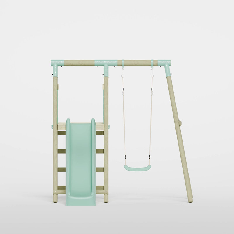 Mercia Wooden Round Pole Single Swing With Slide