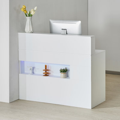 Reception Desk Rectangular Front Counter Table 47.24 in White Office Table