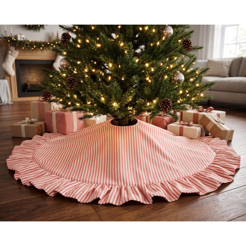 Jupe d'arbre de Noël à rayures Polo, Rouge, 48"