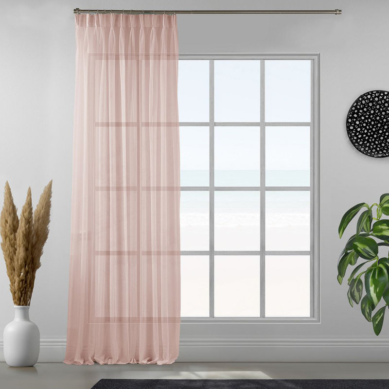 Sheer Single Curtain Panel, 65cm Width x 400cm Drop, Pink