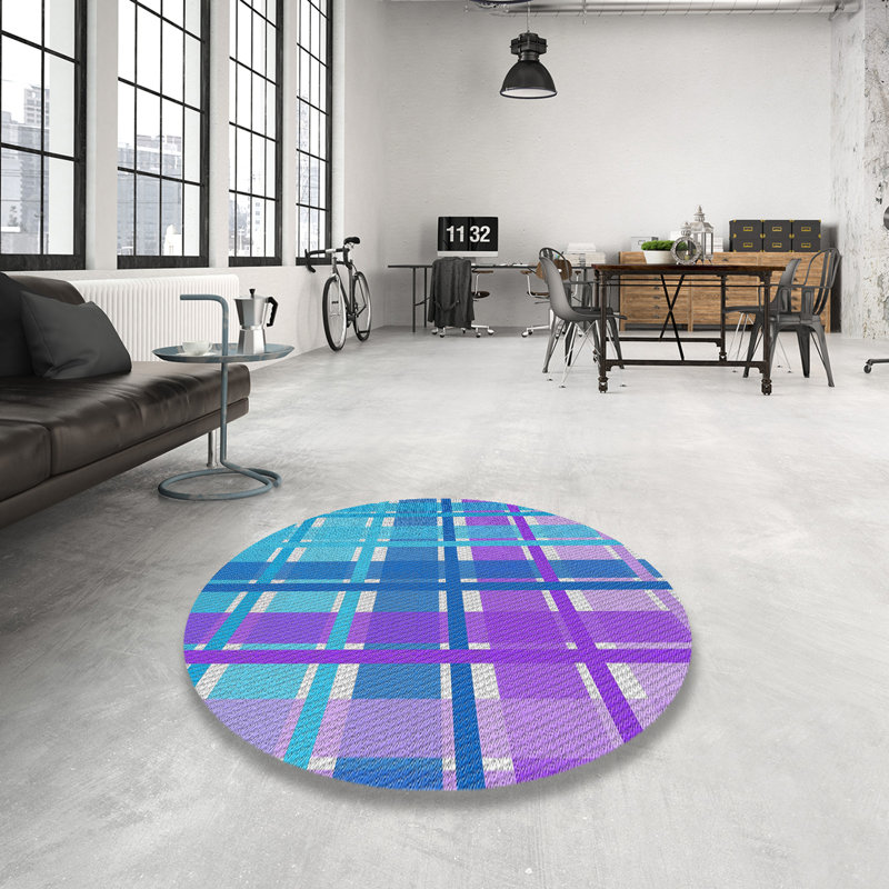 Tapis rouge/bleu à motifs, Rond 4 pi