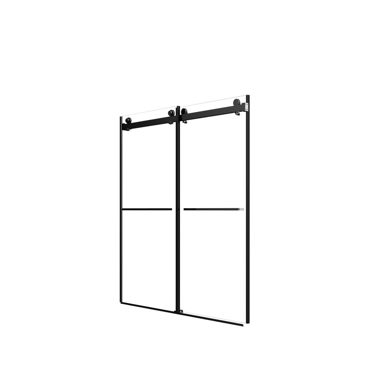 Porte de douche de 76 po x H 56 à 60 po, double coulissante, verre trempé de 10 mm, noir mat, acier inoxydable, tampon de conception imperméable, salle de bain
