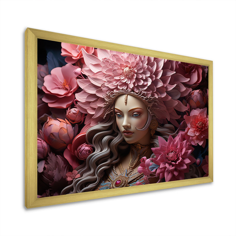 «Devis Divine Dahlia Hinduism I», reproduction sur toile, Cadre doré simple, H 12 po x l 20 po x P 1 po