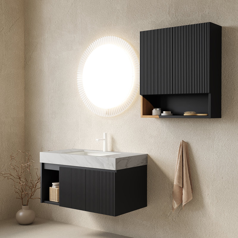 Ensemble de meuble-lavabo flottant 36 po avec armoire de rangement 26 po Flutehaven, Noir, 36 po de largeur, Gris clair