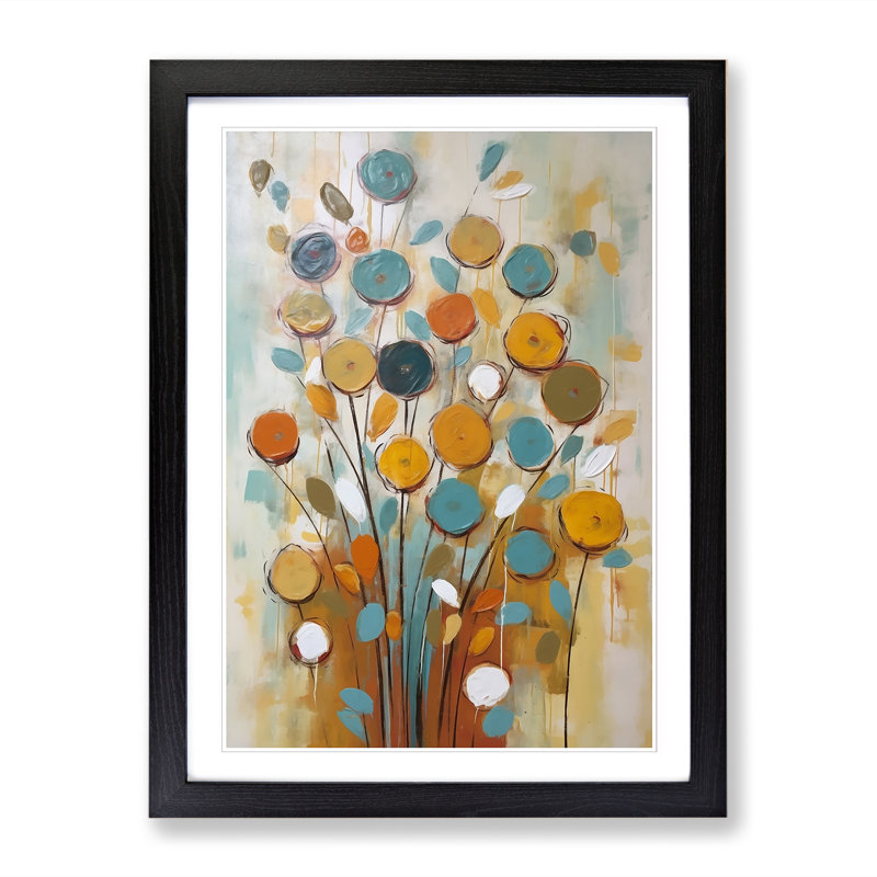 Mid Century Flowers Vol.7 - Single Picture Frame Print, Black, 46cm H x 34cm W x 2cm D