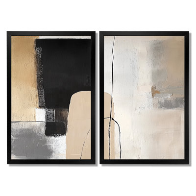 «Minimal and Geometric Compositions In Nature Tones - Midcentury Modern Art, Black Mid-Century Modern, reproduction sur toile 2 pièces