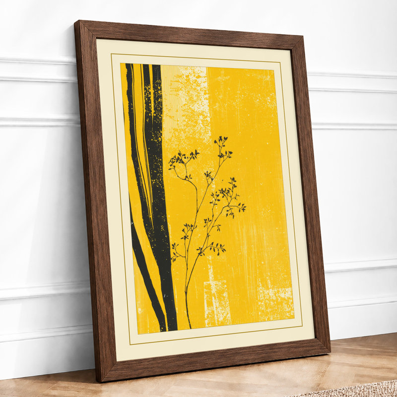 Delicate Stems in Gold Japandi - Framed Print, A2 - 59.4 x 42.0 cm, Walnut