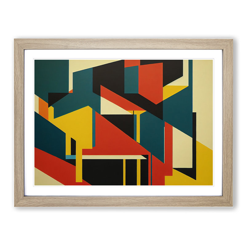 Abstract Bauhaus Art Vol.2 1 Piece Single Picture Frame Wall Art, 34cm H x 46cm W x 2cm D, Oak Framed