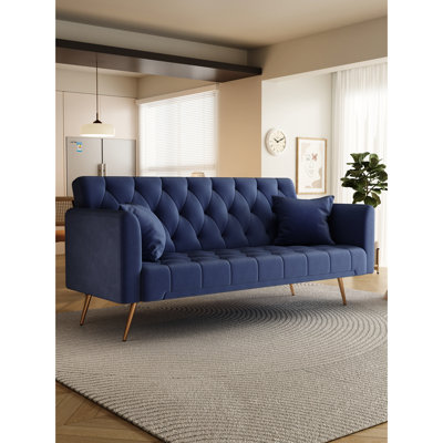 71-inch Convertible Bed In Blue Velvet - Suited For Small Living Areas Room, Bedroom, Office Adjustable Back Position, Build Quality, Easy Assembly Required Bed, Areas, Office, 600lb Weight Bearing