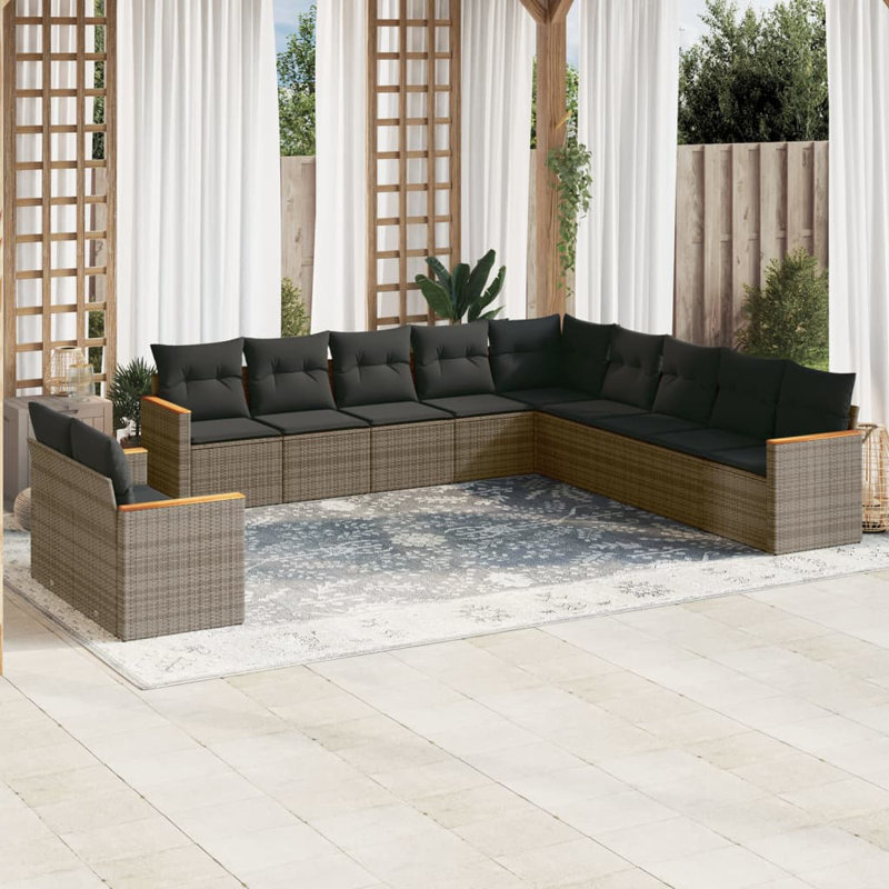 Ensemble de canapé de jardin Vidaxl, rotin PE gris, acier thermolaqué 11 pièces