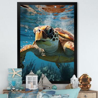 «Whimsical Of A Turtle as An Ocean Explorer I», reproduction sur toile