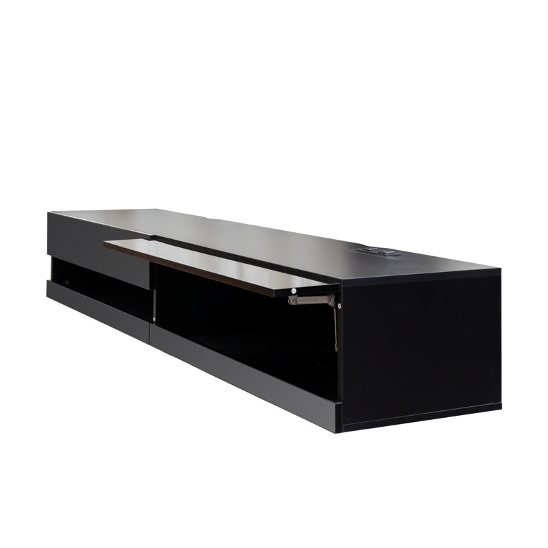 Meuble télé 80 po avec lumières à DEL et ensemble de rangement spacieux, unité murale noire 20 couleurs, Flair Group contemporain