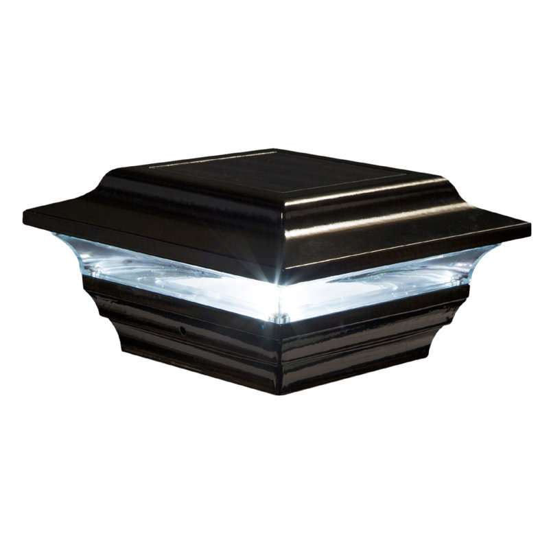 Imperial Solar Powered Integrated LED Aluminium 4 in. x 4 in. Fence Post Cap Light with Base Adapter Included, Black