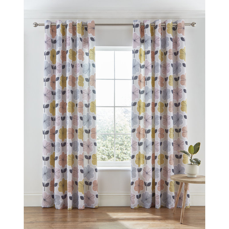 Retro Floral Easy Care Eyelet Curtains