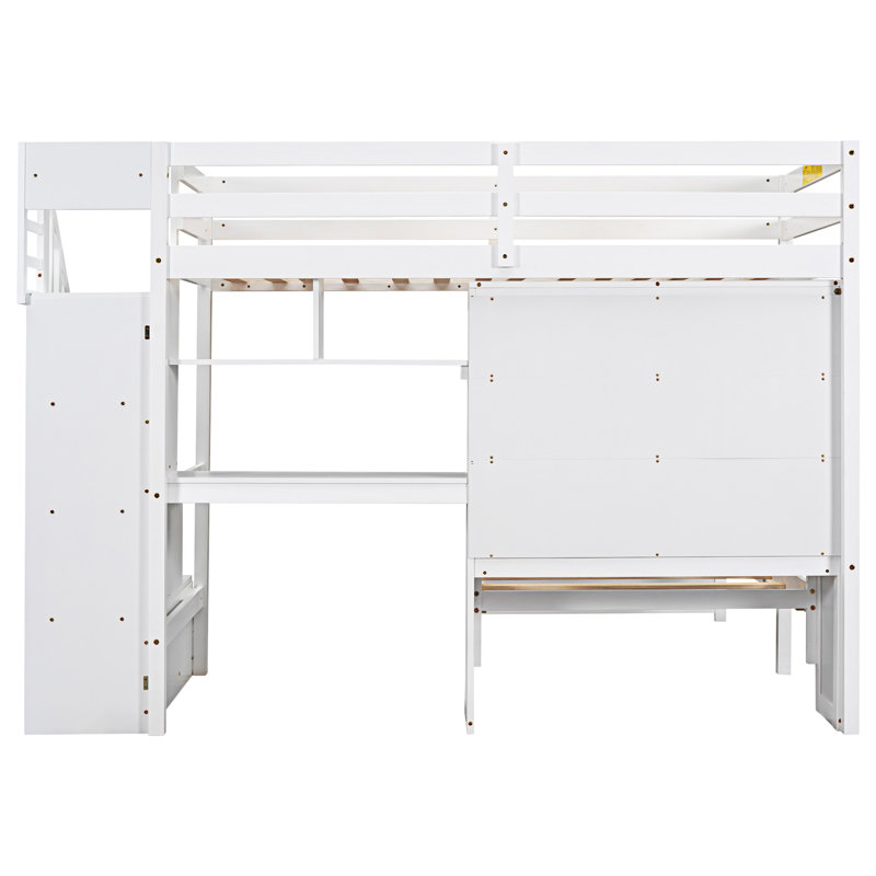 Lit mezzanine avec bureau intégré et escalier, Blanc
