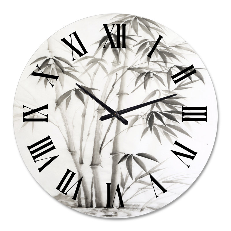 Horloge murale rétro en bambou monochrome II, Surdimensionné