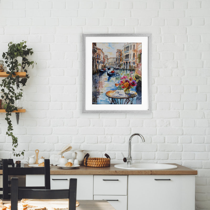 «Quiet Canal City View», reproduction encadrée sous verre, conception de LSR Creative Studio, Cadre de ferme gris