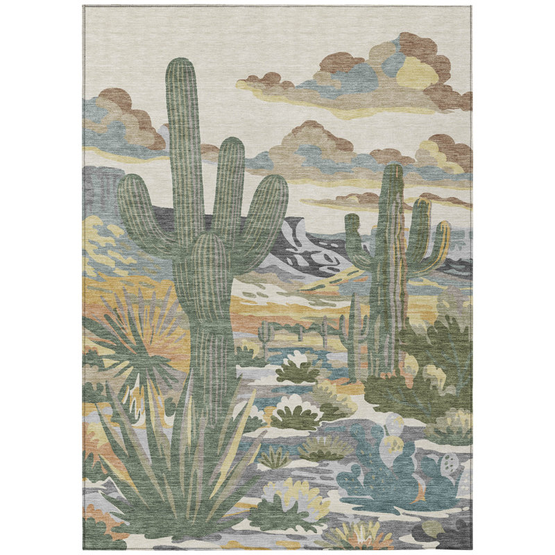 Machine Washable Indoor/Outdoor Chantille ACN2496 Americana Rug, Beige, 5' x 7'6"