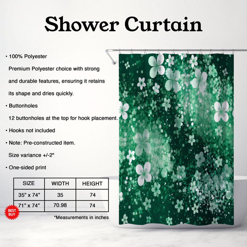 Rideau de douche Clover Sparkle - Premium, H 74 po x l 71 po