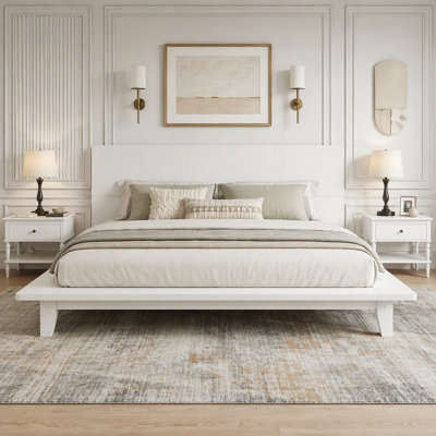 Platform Bed Frame with Headboard and Wood Slat Support