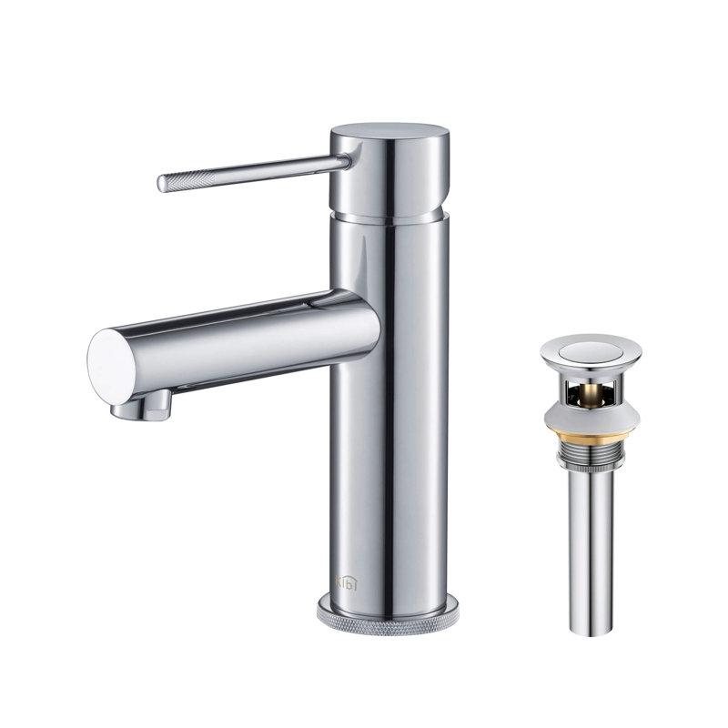 Robinet de salle de bain circulaire à un trou, Chrome, Avec drain escamotable