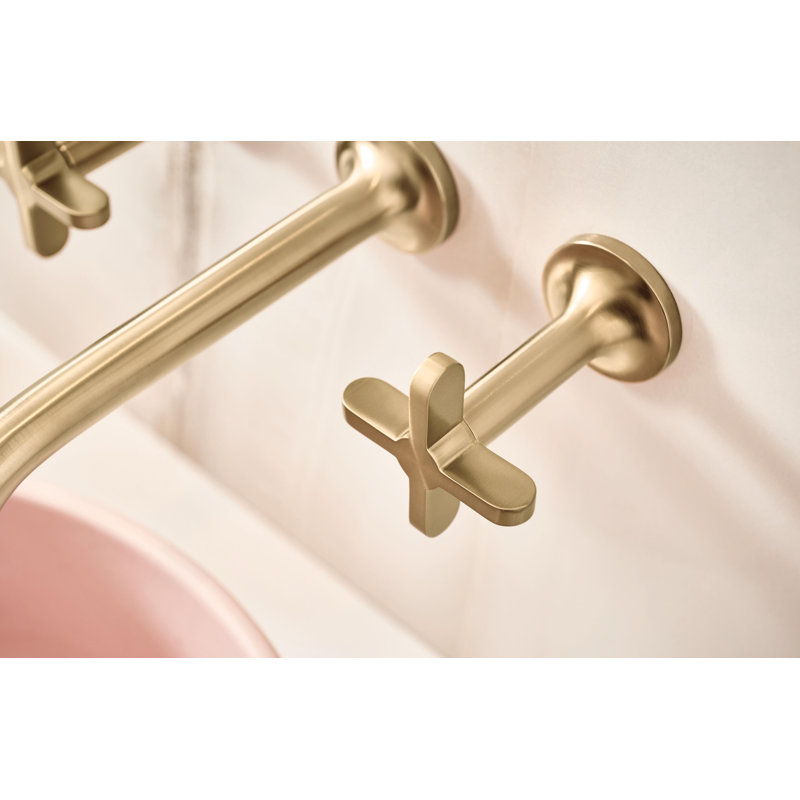Odin® Two-Handle Wall Mount Lavatory Faucet, Brilliance Luxe Gold, Cross Handle, 1.5