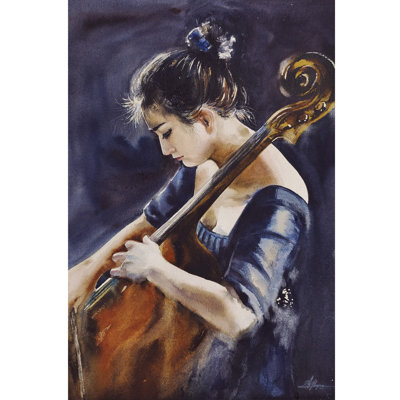 Dame jouant du violoncelle | Aquarelle | Décoration murale
