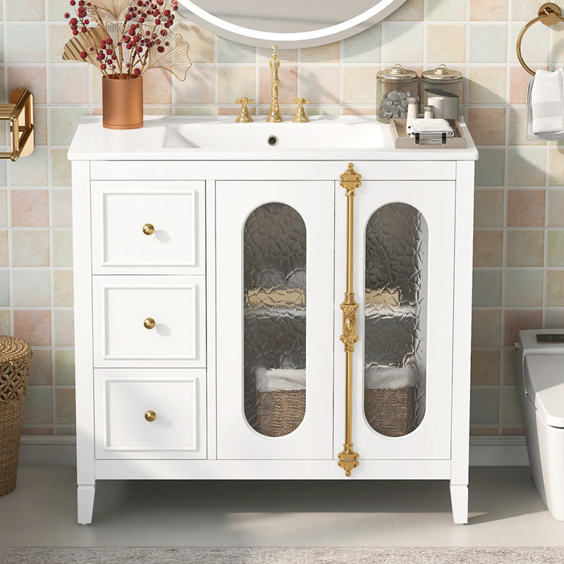 Meuble-lavabo élégant avec rangement spacieux et conception durable, parfait pour les salles de bain modernes, Blanc