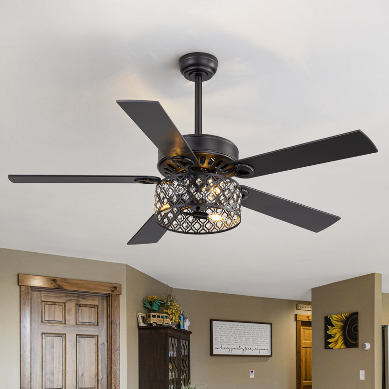 52" Crystal Ceiling Fan With Lights, Remote Control And Noiseless Motor, Modern Chandelier Fan For Bedroom Dining Room/Living Room