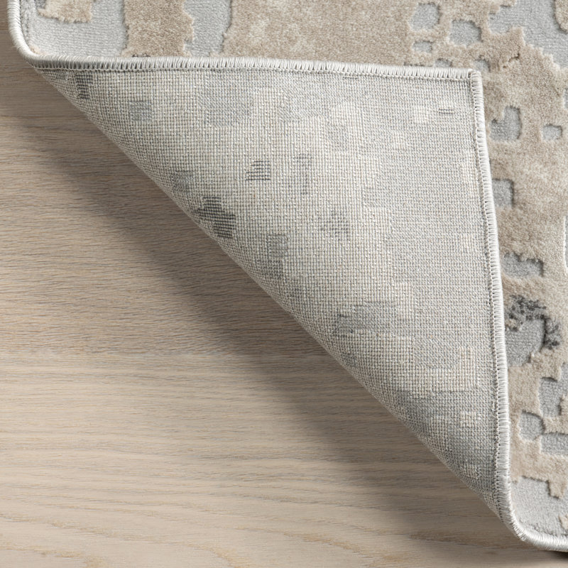 Modern Abstract Power Loom Beige Rug, Runner 2'6" x 10'