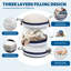 Pouf coffre rayé bleu et blanc – Repose-pieds et rangement pour jouets 2 en 1 avec assise rembourrée douce | Tissu Oxford et velours en peluche – Siège d'appoint et rangement dissimulé pour la salle de jeux, la chambre et le salon des enfants