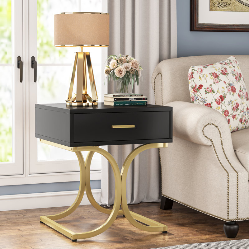 Celesse 45cm W Steel Bedside Table, Black/Gold