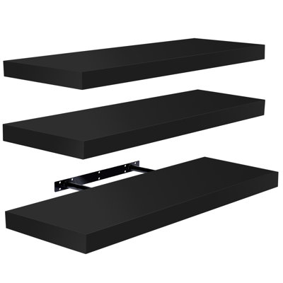 Makalani 3 Piece Solid Wood Floating Shelf, Black